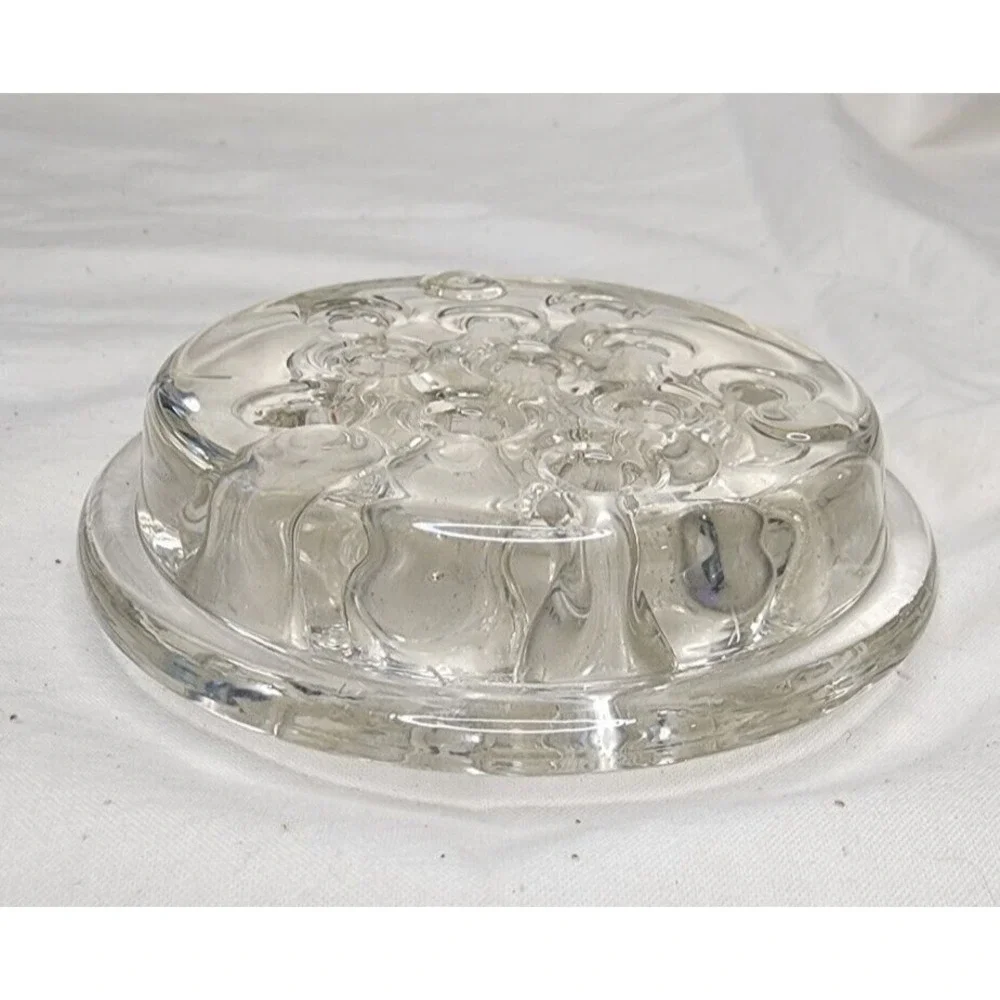 VINTAGE MCM 1950's 11 HOLE CLEAR GLASS FLOWER FROG FLORAL ARRANGEMENT